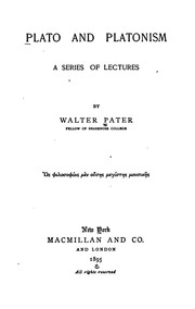 Cover of: Plato and Platonism: A Series of Lectures by Walter Pater, Walter Pater