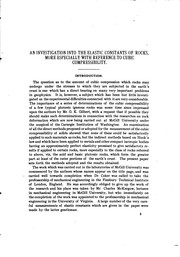 Cover of: An investigation into the elastic constants of rocks: more especially with reference to cubic compressibility