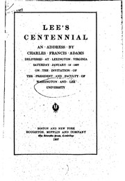 Cover of: Lee's centennial by Charles Francis Adams Jr.