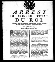 Cover of: Arrest du Conseil d'État du roi: concernant les intérêts des reconnoissances données en échange des papiers du Canada & qui fixe les délais pour achever la liquidation desdits papiers, du 29 décembre 1765 ..