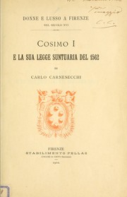 Cover of: Cosimo I e la sua legge suntuaria del 1562