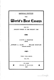 Cover of: The world's best essays: from the earliest period to the present time