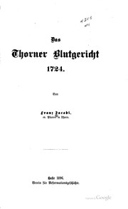 Cover of: Das Thorner blutgericht 1724