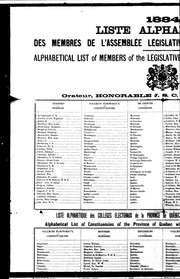 Cover of: Liste alphabétique des membres de l'Assemblée législative de la province de Québec by Québec (Province). Législature. Assemblée législative