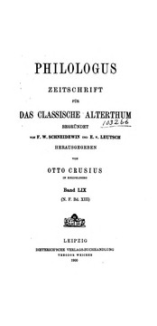 Cover of: Philologus by Akademie der Wissenschaften der DDR . Zentralinstitut für Alte Geschichte und Archäologie , Zentralinstitut für Alte Geschichte und Archäologie, Berlin , DDR ., Zentralinstitut für Alte Geschichte und Archäologie