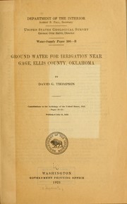 Cover of: Ground water for irrigation near Gage, Ellis county, Oklahoma