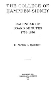 Cover of: Calendar of Board minutes 1776-1876 by Hampden-Sydney College.