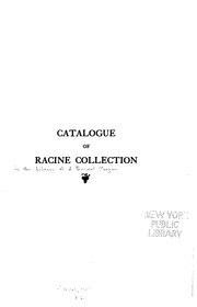 Cover of: Catalogue of Racine collection.