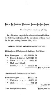Annual Report of the President and Directors to the Stockholders ... by Philadelphia , Wilmington, and Baltimore Rail Road Company
