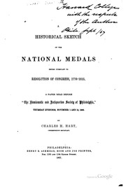 Cover of: A Historical Sketch of the National Medals Issued Pursuant to Resolution of ...