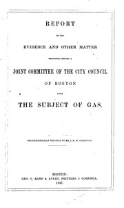 Cover of: Report of the Evidence and Other Matter Presented Before a Joint Committee ...