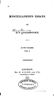 Cover of: Miscellaneous essays