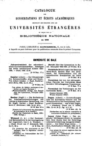 Cover of: Catalogue des dissertations et écrits académiques provenant des écanges avec les universités ...