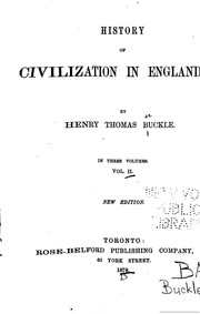 Cover of: History of Civilization in England by Henry Thomas Buckle