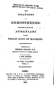 Cover of: The Orations of Demosthenes: Pronounced to Excite the Athenians Against ...