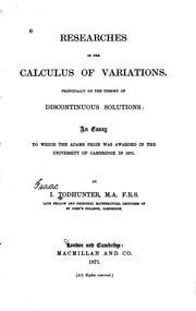 Cover of: Researches in the Calculus of Variations, Principally on the Theory of ...