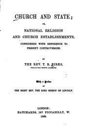 Cover of: Church and State: Or, National Religion and Church Establishments : Considered with Reference to ...
