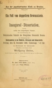 Cover of: Ein fall von doppeltem bewusstsein ... by Bohn, Wolfgang i. e. Richard Wolfgang Theodor