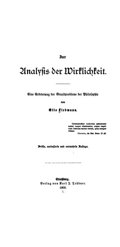 Zur analysis der wirklichkeit. by Liebmann, Otto