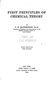 Cover of: First principles of chemical theory