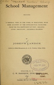 Cover of: School management, including a general view of the work of education