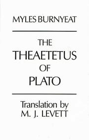 Cover of: The Theaetetus of Plato by Myles Burnyeat