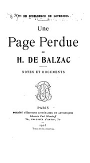 Cover of: Une page perdue de H. de Balzac: Notes et documents