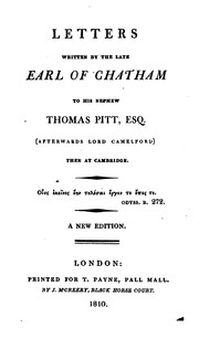 Cover of: Letters written by the earl of Chatham to Thomas Pitt. Repr by William Pitt