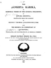 Cover of: The Sánkhya Káriká, Or Memorial Verses on the Sánkhya Philosophy by Oriental Translation Fund, Horace Hayman Wilson, Gauḍapāda Ācārya, Henry Thomas Colebrooke