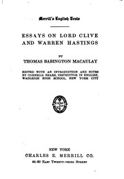 Cover of: Essays on Lord Clive and Warren Hastings by Thomas Babington Macaulay, Cornelia Beare
