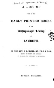 Cover of: A List of Some of the Early Printed Books in the Archiepiscopal Library at Lambeth