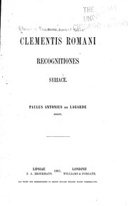Cover of: Clementis Romani Recognitiones syriace