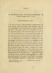 Cover of: The Bakerian lecture. On the mechanism of the eye