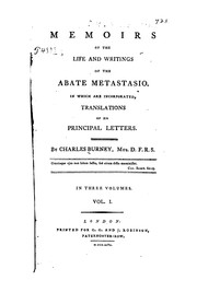 Cover of: Memoirs of the life and writings of the Abate Metastasio. by Charles Burney