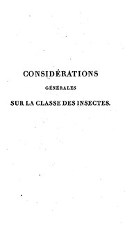 Cover of: Considérations générales sur la classe des insectes