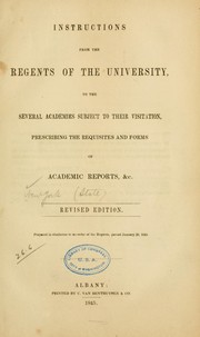 Cover of: Instructions from the Regents of the University by University of the State of New York.