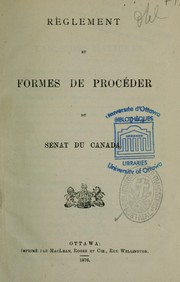 Cover of: Règlement et formes de procéder du Sénat du Canada