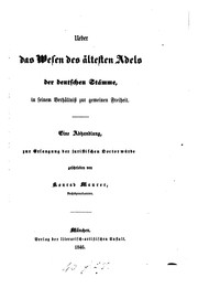 Cover of: Ueber das Wesen des ältesten Adels der deutschen Stämme, in seinem ...