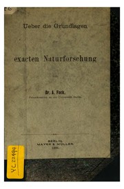 Cover of: Ueber die Grundlagen der Exacten Naturforschung