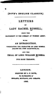 Cover of: Letters of Lady Rachel Russell: From the Manuscript in the Library at Woburn ... by Rachel Russell