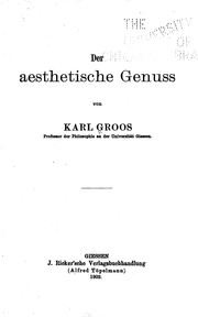 Cover of: Der aesthetische Genuss