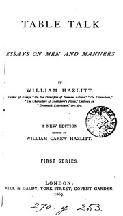 Cover of: Table-talk; or, Original essays: Essays on Men and Manners