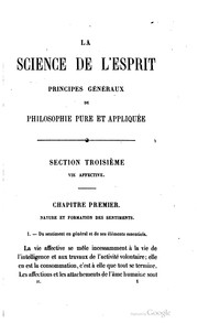Cover of: La science de l'esprit: principes généraux de philosophie pure et appliquée