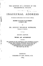 Cover of: The Question of a Division of the Philosophical Faculty by August Wilhelm von Hofmann