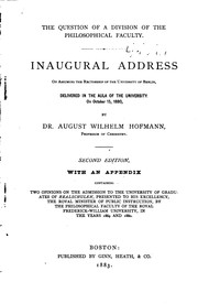 Cover of: The Question of a Division of the Philosophical Faculty by August Wilhelm von Hofmann, August Wilhelm von Hofmann