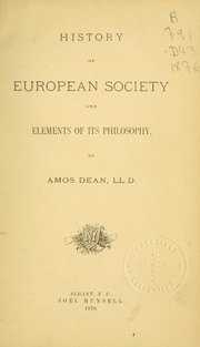 Cover of: History of European society and elements of its philosophy