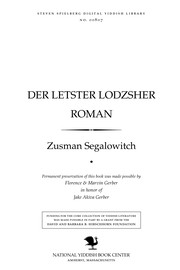 Cover of: Der letsṭer Lodzsher roman