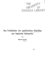 Cover of: Das Verhältniss der paulinischen Schriften zur Sapientia Salomonis