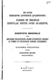 Cover of: De Ovidi Heroidum appendice quaestiones: Paridis et Helenae epistulae sintne Ovidi quaeritur