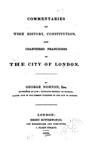 Cover of Commentaries on the History, Constitution, and Chartered Franchises of the City of London